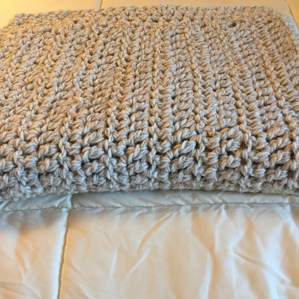 Crocheted Grey Handmade Baby Blanket 361/2 x 52” NWT or Lap Blanket.